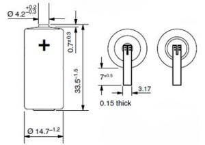ER14335M-FT 1.2Ah 3.6V 2/3AA 14.5x33.5mm vysokopr. pl. na páj.